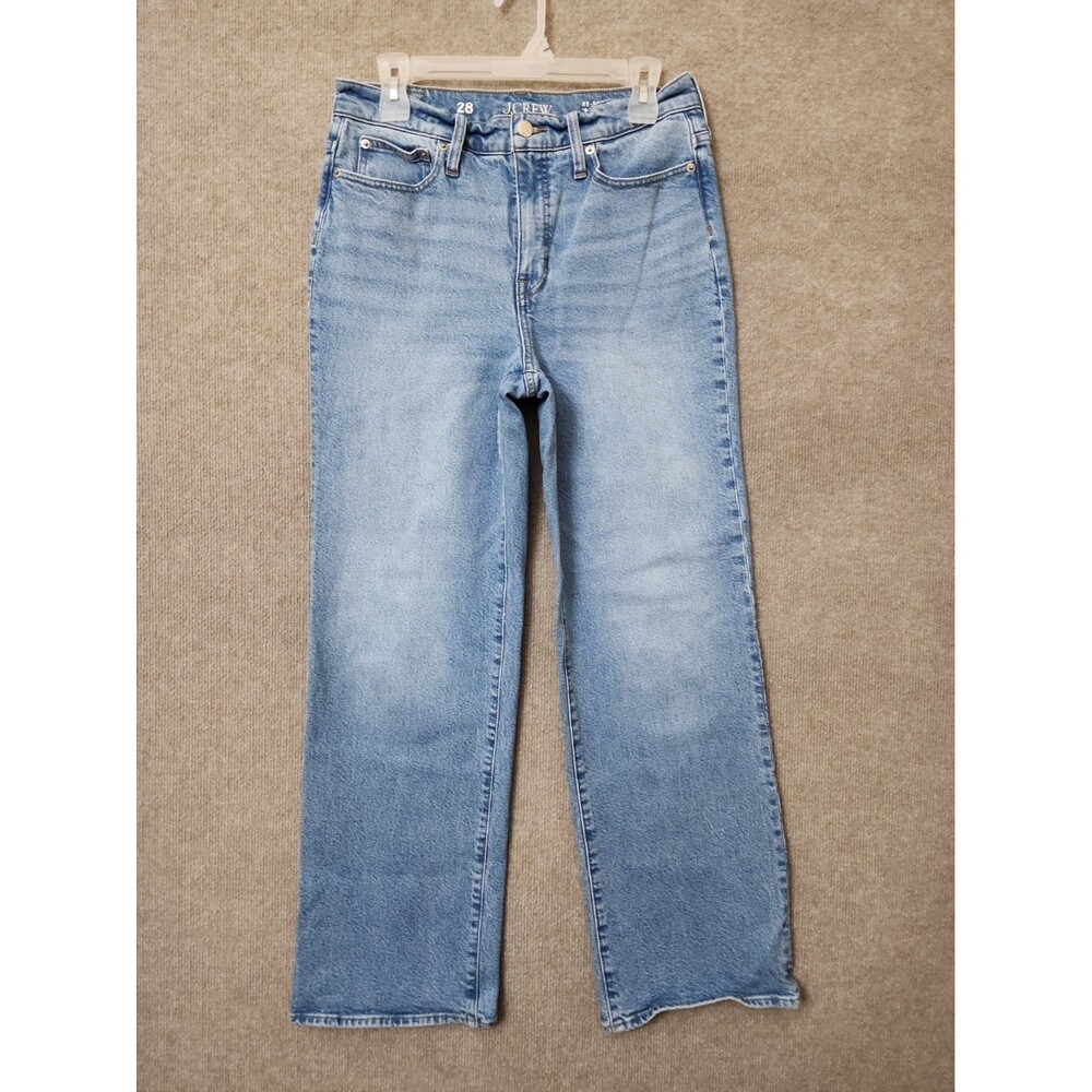 J Crew Full Length Slim Wide Jeans Womens 28 Blue Light Wash 1996 Semi Stretch